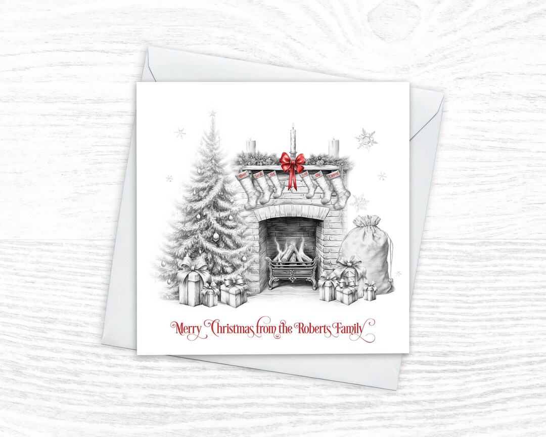 Personalised Family Christmas Cards Fireplace With Stocking Etsy UK