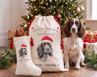 Personalised Springer Spaniel Christmas Stocking or Santa Sack, Matching Set Available