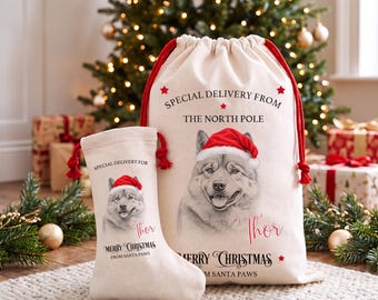 Personalised American Akita Christmas Stocking or Santa Sack, Matching Set Available