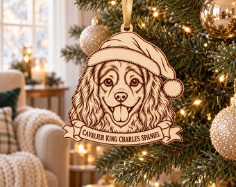 Cavalier King Charles Christmas Bauble, Personalised Wooden Spaniel Ornament