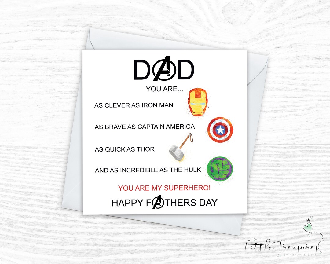 Personalised Father's Day Card Dad Daddy Avengers Father's Day Card - Etsy