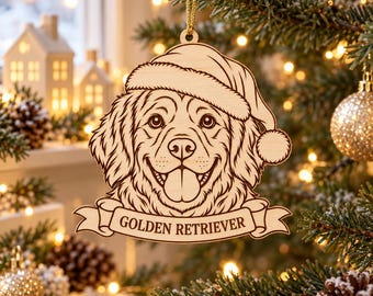 Personalised Golden Retriever Christmas Bauble, Engraved Wooden Dog Ornament, Retriever Lover Gift