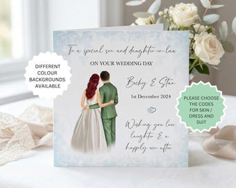 Personalised Son & Daughter-in-Law Wedding Card, Linen Cardstock Keepsake