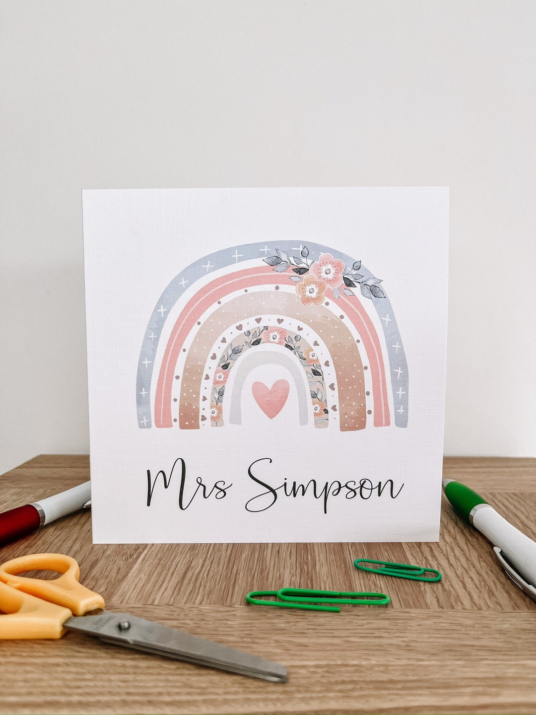 Personalised Teacher Thank You Card | Floral Rainbow End of Term Card ...
