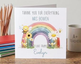 Personalised Rainbow Bee Thank You Card, Teacher Gift