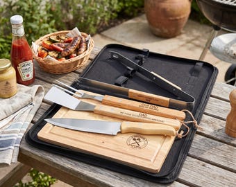 Personalised BBQ Tool Set, Engraved Grill Set with Board, Luxury Gift for Dad, Grandad