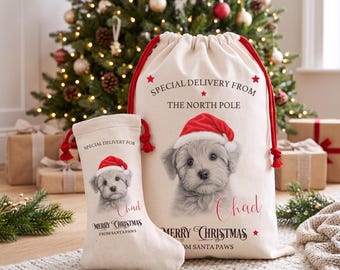 Personalised Bichon Frise Christmas Stocking or Santa Sack, Matching Set Available