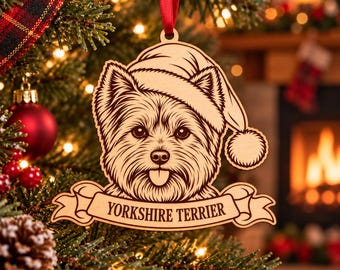 Personalised Yorkshire Terrier Christmas Bauble, Engraved Wooden Yorkie Tree Decoration