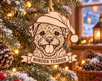 Border Terrier Christmas Bauble, Personalised Engraved Wooden Dog Ornament