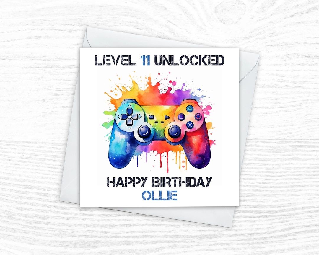 Gaming Birthday Card, Level up Card, Personalised Age Birthday Card