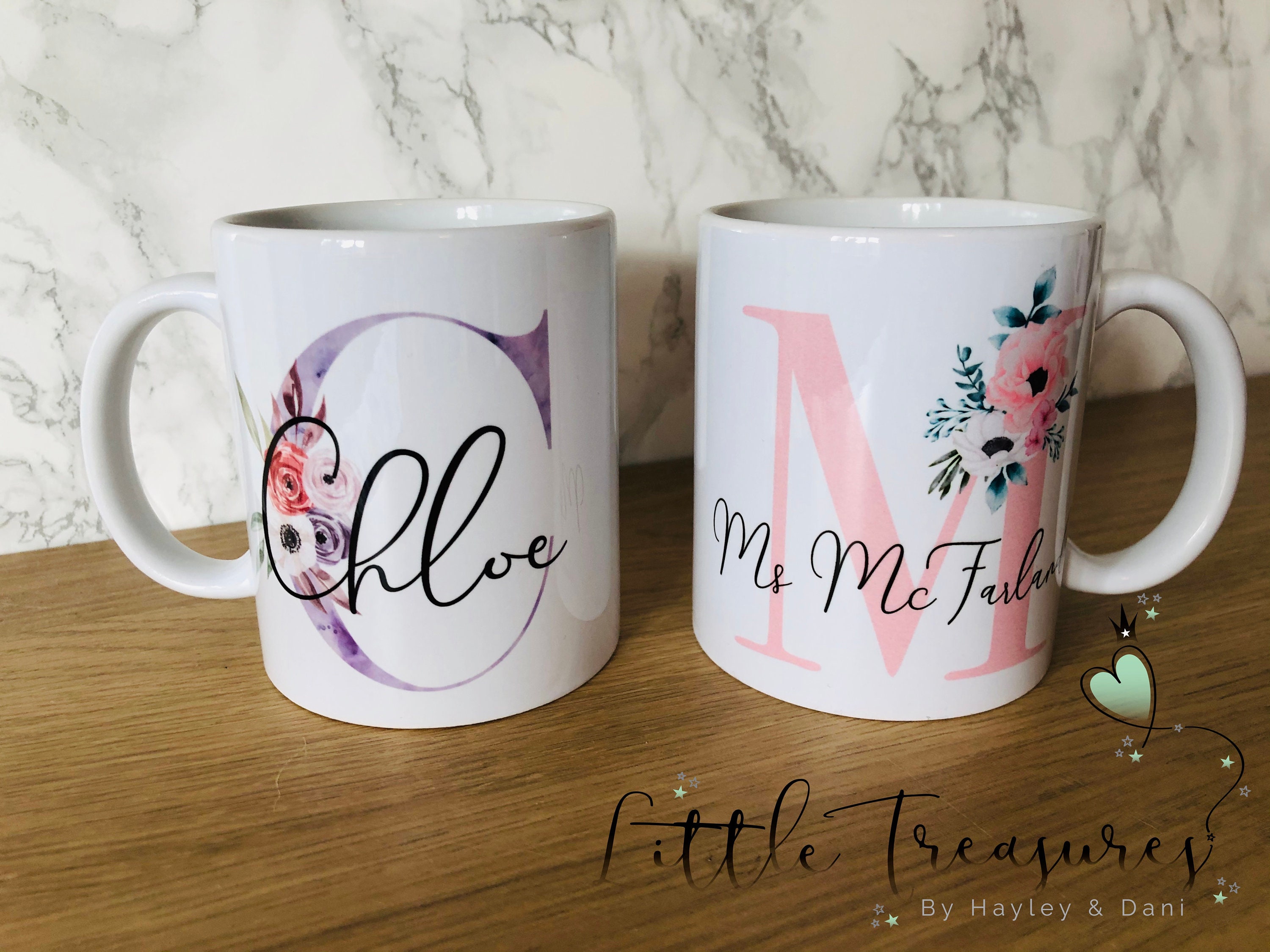 Personalised Initial mug name Floral Initial Mug Gift Etsy