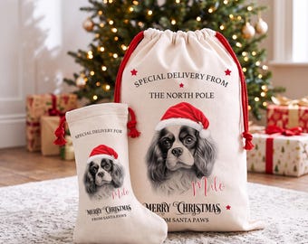 Personalised Cavalier King Charles Spaniel Christmas Stocking or Sack, Matching Set Available
