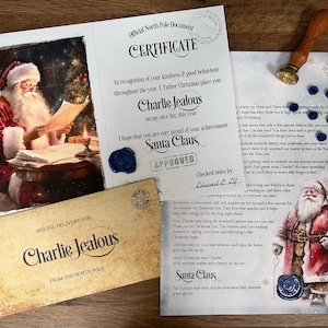 Personalised Santa Letter With Wax Sealed Envelope, Letter from Santa or Father Christmas, Nice list certificate, Christmas Eve Gift