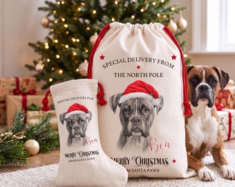 Personalised Boxer Dog Christmas Stocking or Santa Sack, Matching Set Available