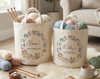 Personalised Knitting or Crochet Basket: Felt Soft White Trug, Storage for Knitting, Storage for Crochet Accessories
