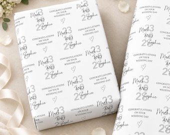 Personalised Wedding Wrapping Paper with Couple’s Names and Date, Wedding Gift Wrap