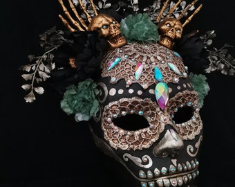 Catrina Costume Santa Muerte Mask, Masquerade Party, Woman Skull, Scary Death Face