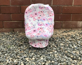 4-in-1 Stretchy Nursing Cover, Car Seat Cover, Shopping and High Chair Cover (Floral Watercolor)