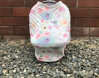 4-in-1 Stretchy Nursing Cover, Car seat Cover, Shopping Cart and High Chair Cover (Watercolor Blooms)