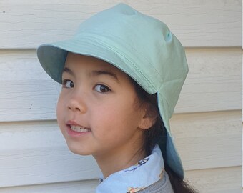 Adjustable Reversible Linen SunHat, legionnaire cap, hat with flap, beach hat - baby, toddler, kid, teen & adult  - pale mint green