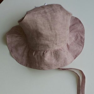 Adjustable Linen Bonnet, baby bonnet, Linen bonnet, Linen sunhat, baby hat, easter bonnet, ruffle-brimmed beach hat -  vintage pink linen