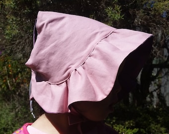 Adjustable  Reversible ruffled brim sun bonnet baby toddler bonnet sunhat baby hat easter bonnet  - dusky pink and purple