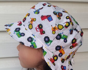 Adjustable Unisex Sun Hat, legionnaire hat, legionnaire cap, hat with flap, beach hat - baby, toddler, kid, teen & adult - tractors