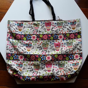 Handmade Owl Print Reusable Shopping Bag: Foldable Grocery Tote