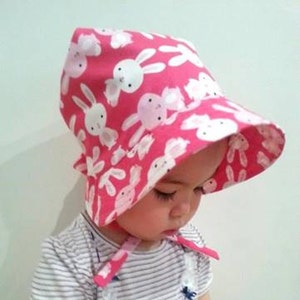 Adjustable Bonnet baby toddler bonnet sunhat baby bonnet baby hat easter bonnet bunny bonnet - Hot Pink Bunnies