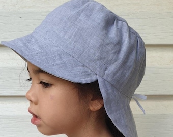 Adjustable Reversible Linen SunHat, legionnaire hat, legionnaire cap, hat with flap, beach hat - baby, toddler, kid, teen & adult  - grey