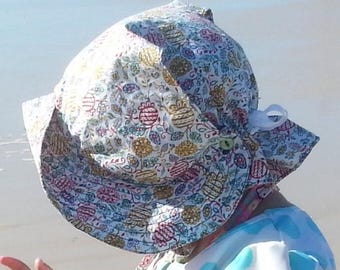 Adjustable Sun Bonnet, baby sunhat, easter bonnet - Liberty fabric Eri's party