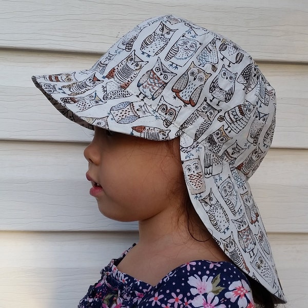 Adjustable Sun Hat, legionnaire hat, legionnaire cap, sunhat with flap, beach hat - baby, toddler, kid, teen, adult  - Wise Owls