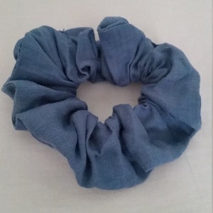Leinen Haar Scrunchie, Leinen Haarkrawatte, Leinen Armband, Leinen Pferdeschwanz Halter - Chambray Blau