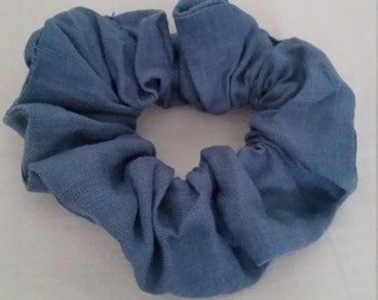 Handmade Linen Hair Scrunchie: Chambray Blue Hair Tie Bracelet
