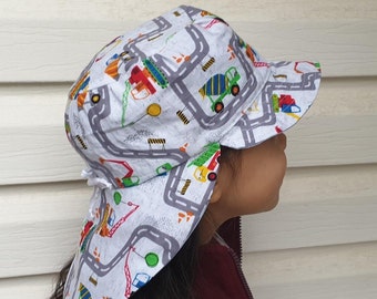 Adjustable Unisex Sun Hat, legionnaire hat, legionnaire cap, hat with flap, beach hat  - construction and earth moving machines