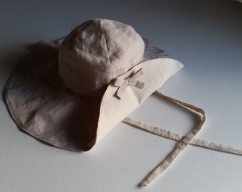 Linen (Natural with lines) sun hat wide brim hat, floppy hat, toddler sun hat, girl floppy brim hat, girl beach hat - toddler, teen, adult