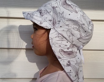 Adjustable Cotton Sun Hat, Legionnaire Sun Hat, Baby Toddler Teen Hat, Happy Seals