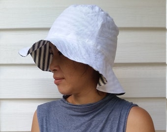 Reversible Linen Sun Hat, Wide Brim Floppy Beach Hat, baby, toddler, kid, teen & adult