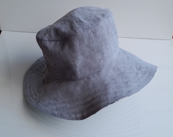 Light Grey Reversible Linen sun hat, wide brim hat, floppy hat, sun hat, floppy brim hat, beach hat -baby, toddler, kid, teen & adult