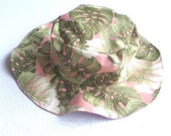 Monstera Leaves pink ladies wide brim hat, floppy hat, toddler sun hat, girl floppy brim hat, girl pirate at, wide brim beach hat