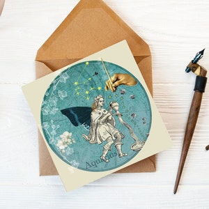Signe astro verseau, art astrologique, empreinte d'aquarius du zodiaque, signe stellaire, impression celeste, cadeau  anniversaire.