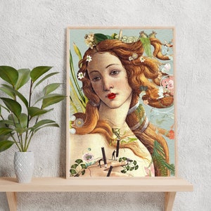 The birth of Venus, Botticelli, Sacred Feminine, cabinet of curiosity, gift for powerful woman, vintage botanical wall decor.