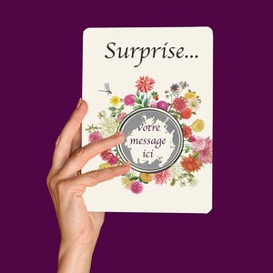 Carte à gratter DALHIA, fleur de septembre , carte personnalisable, bon pour..., demande en Pacs ou en mariage,  cadeau original pour elle.