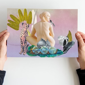 Surrealist painting, vintage women&#39;s poster, curiosity cabinet, bohemian chic decoration, scandinavian decoration, gift for her, wall decor