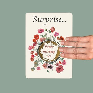 Carte à gratter PAVOT, fleur d'AOUT , carte personnalisable, bon pour..., demande en Pacs ou en mariage, cadeau original pour elle.