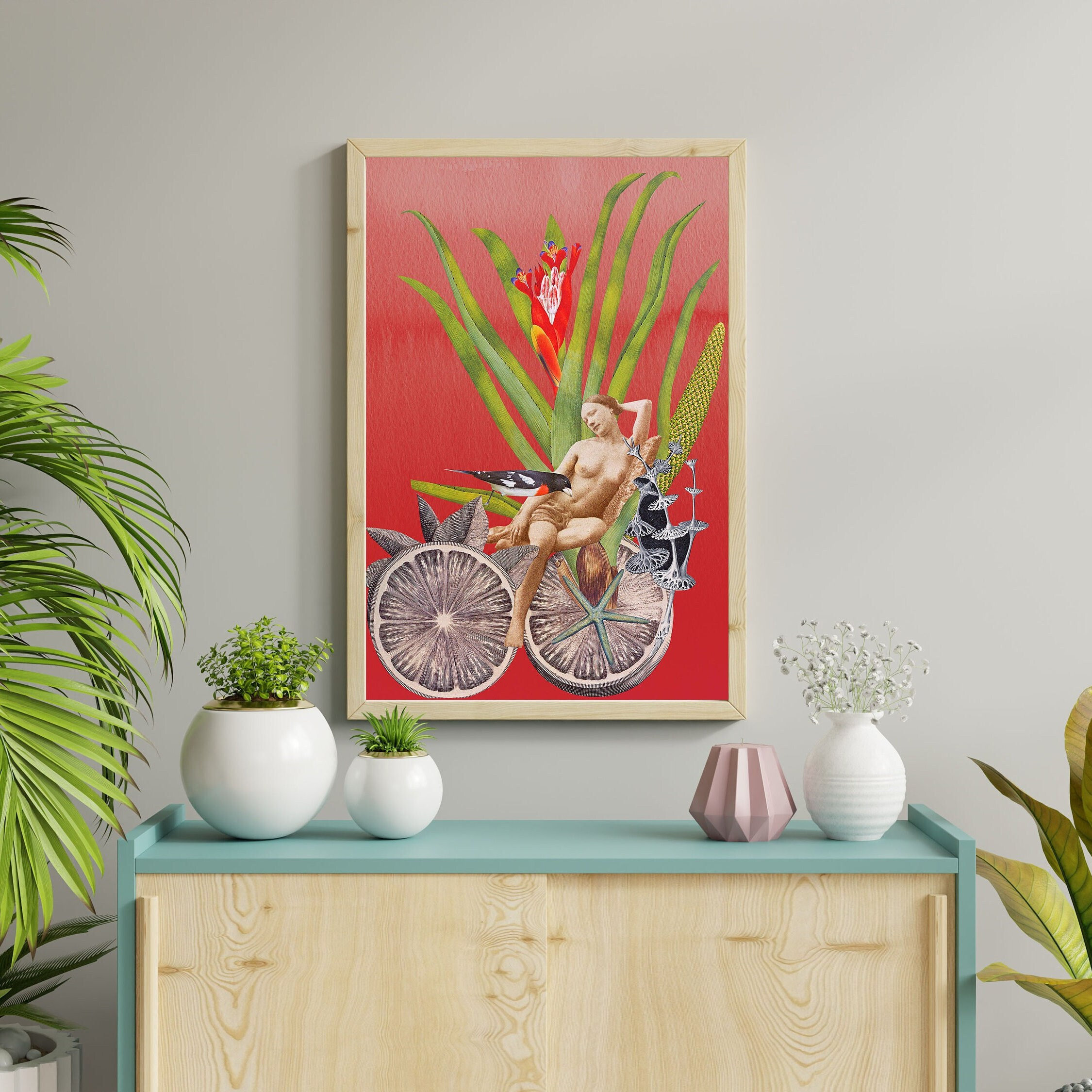 Illustration Féminine et Surréaliste, Une Femme Alanguie, Des Oranges Devenues Roues, Univers Oniriq