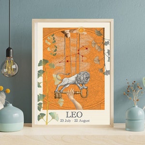 Leo astro sign, astrological art, zodiac leo print, star sign, celestial print, birthday gift, friend gift