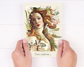 &quot;Sehr kultivierte&quot; Postkarte, digitale Collage, idiomatischer Ausdruck, A6-Format, Geschenk für Feministin, Sandro Botticelli