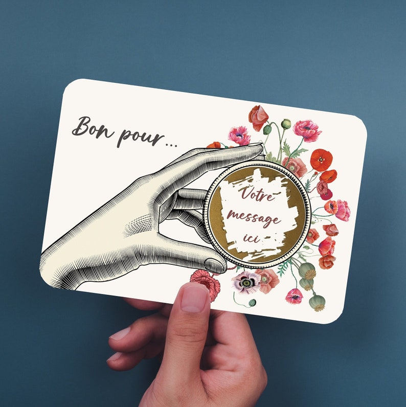 Customizable scratch card, august flower design: the poppy, good for..., marriage or civil union proposal, original gift for her. image 1