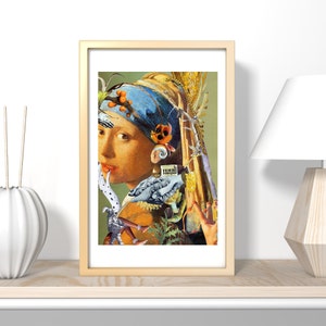 Feminine and feminist painting, the girl with the pearl, the people, wall art, curiosity cabinet, gift for her, bohemian chic decor.